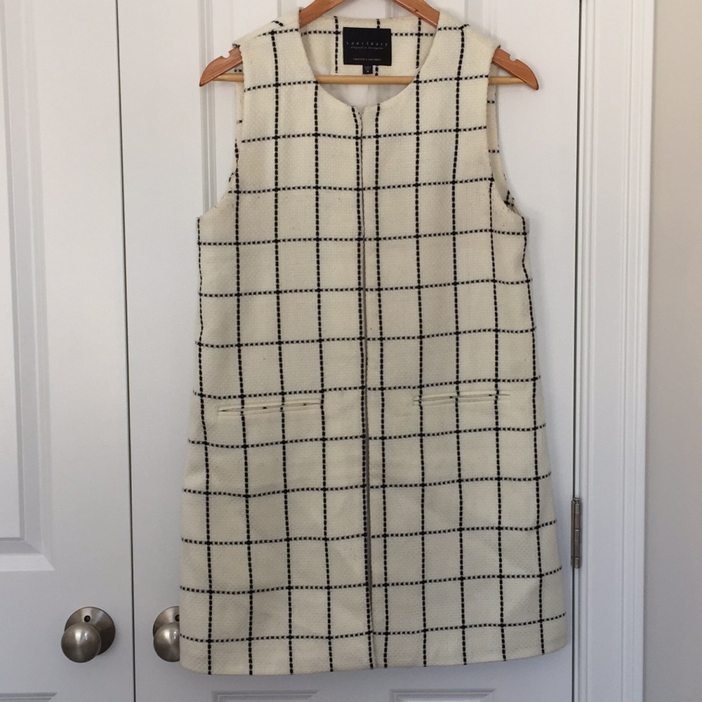 Windowpane Sleeveless Collarless Jacket/Vest